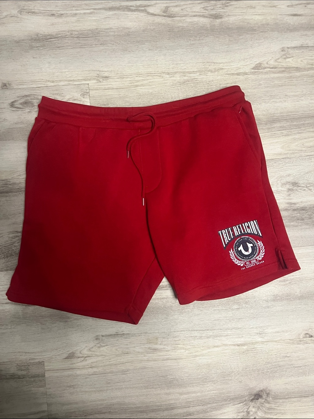 True Religion Men's Red Athletic Logo Knit Shorts